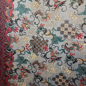 Vintage Cherry Indian Dupatta/Persian Pure Silk Tassel Metallic Wrap Scarf